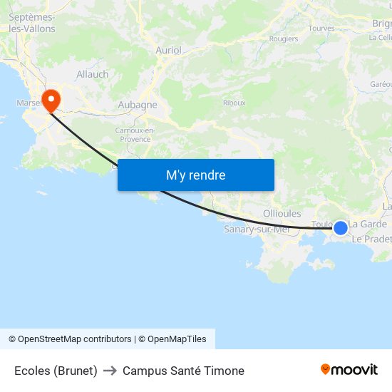 Ecoles (Brunet) to Campus Santé Timone map
