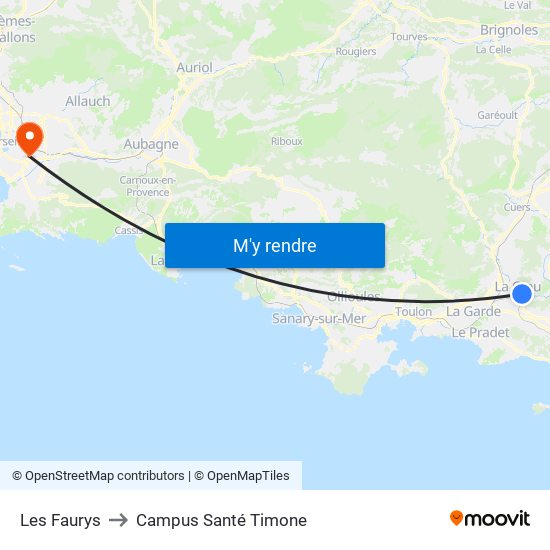 Les Faurys to Campus Santé Timone map