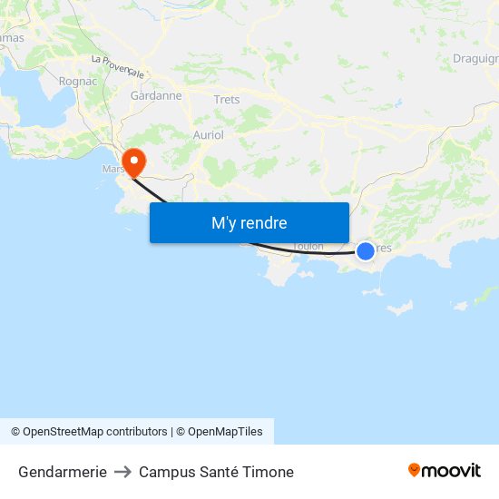Gendarmerie to Campus Santé Timone map