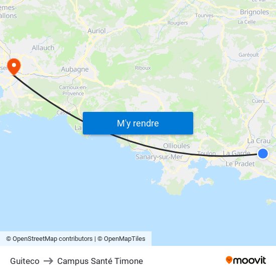 Guiteco to Campus Santé Timone map