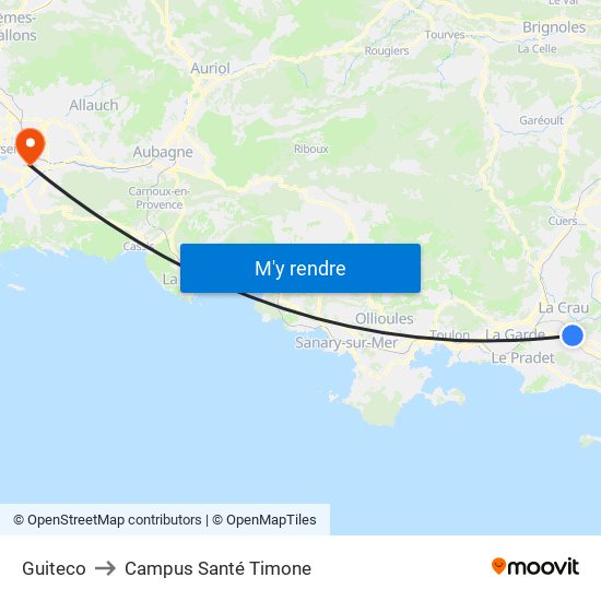 Guiteco to Campus Santé Timone map