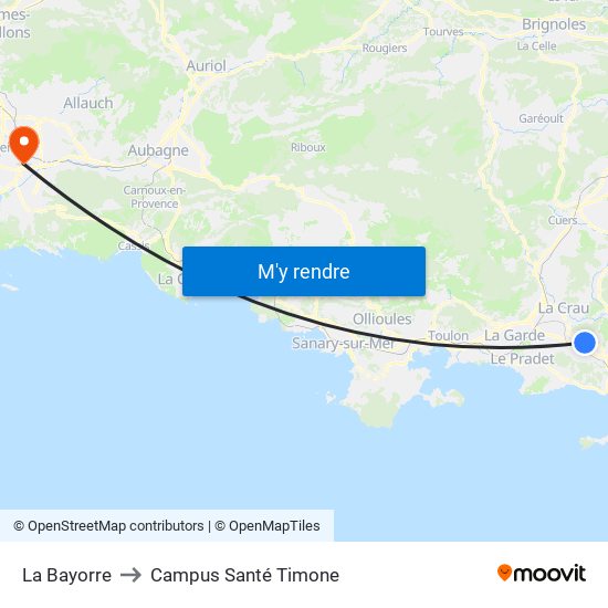 La Bayorre to Campus Santé Timone map