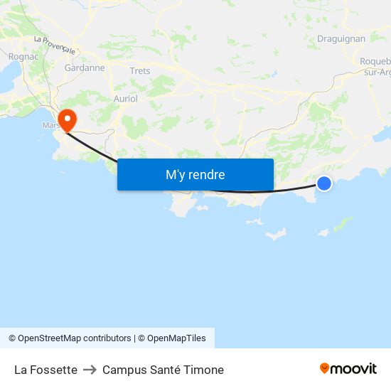 La Fossette to Campus Santé Timone map