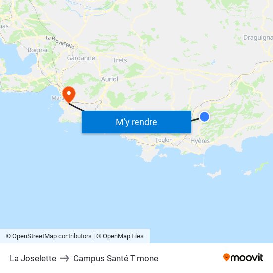 La Joselette to Campus Santé Timone map