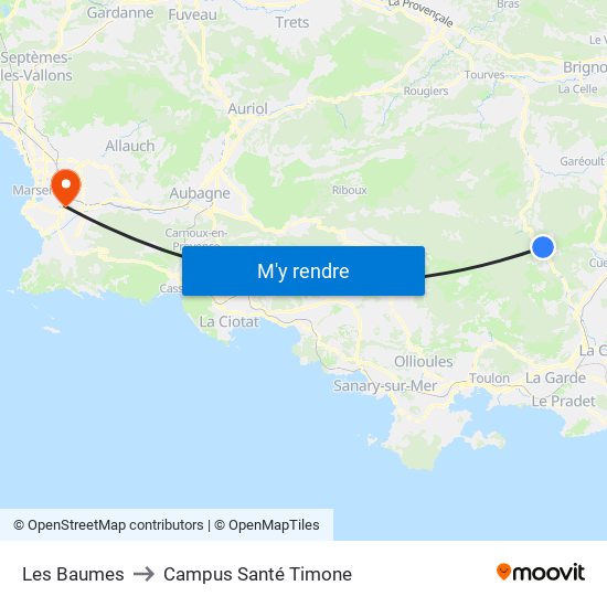 Les Baumes to Campus Santé Timone map