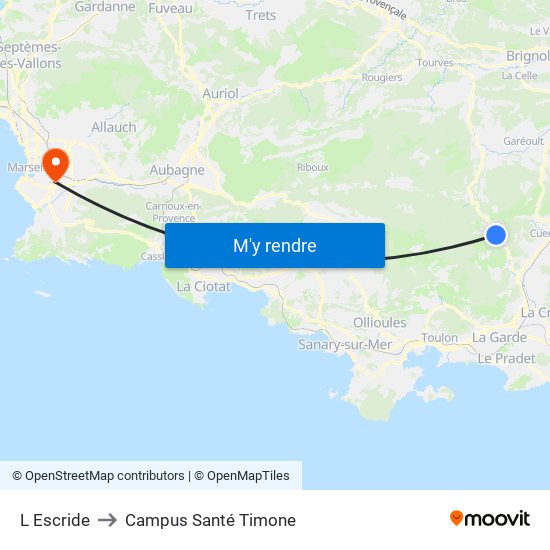 L Escride to Campus Santé Timone map