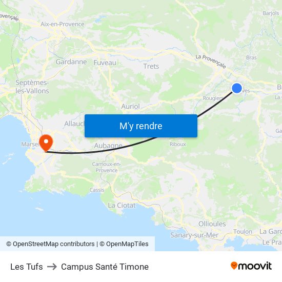 Les Tufs to Campus Santé Timone map