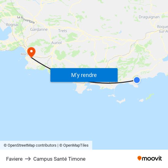 Faviere to Campus Santé Timone map