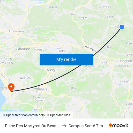 Place Des Martyres Du Bessillon to Campus Santé Timone map