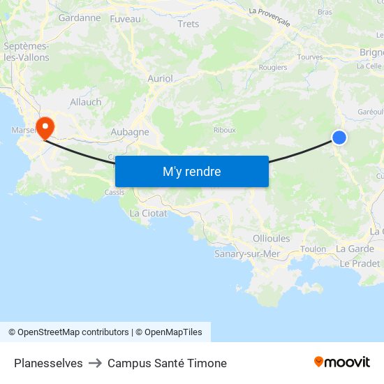 Planesselves to Campus Santé Timone map