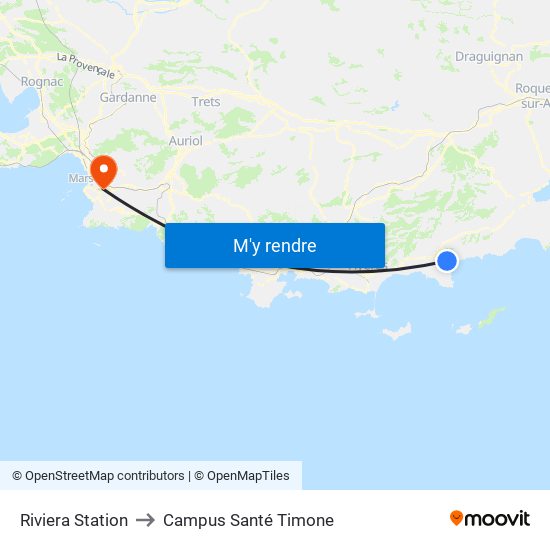 Riviera Station to Campus Santé Timone map
