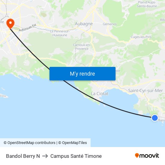 Bandol Berry N to Campus Santé Timone map