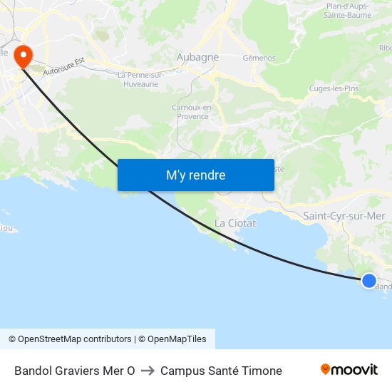 Bandol Graviers Mer O to Campus Santé Timone map