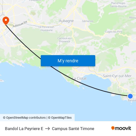 Bandol La Peyriere E to Campus Santé Timone map