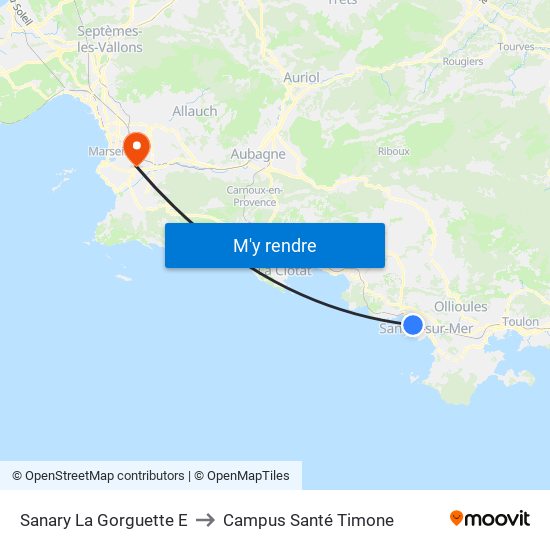 Sanary La Gorguette E to Campus Santé Timone map