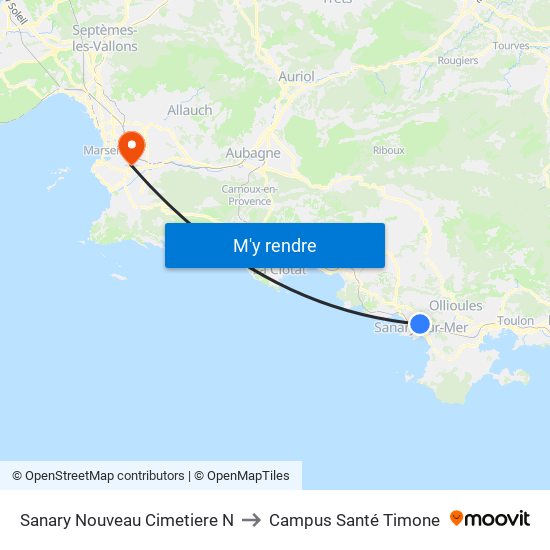 Sanary Nouveau Cimetiere N to Campus Santé Timone map