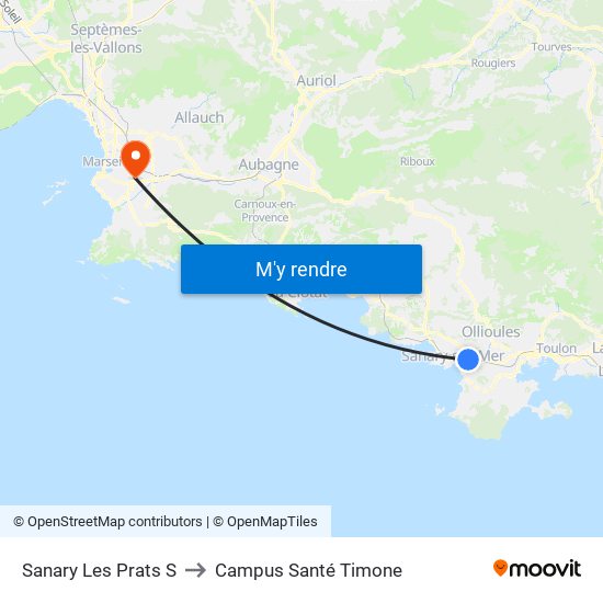 Sanary Les Prats S to Campus Santé Timone map