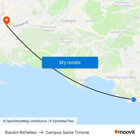 Bandol Richelieu to Campus Santé Timone map