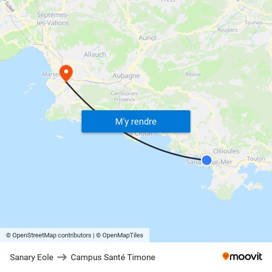 Sanary Eole to Campus Santé Timone map