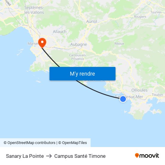 Sanary La Pointe to Campus Santé Timone map