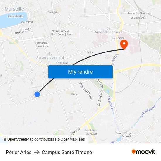 Périer Arles to Campus Santé Timone map