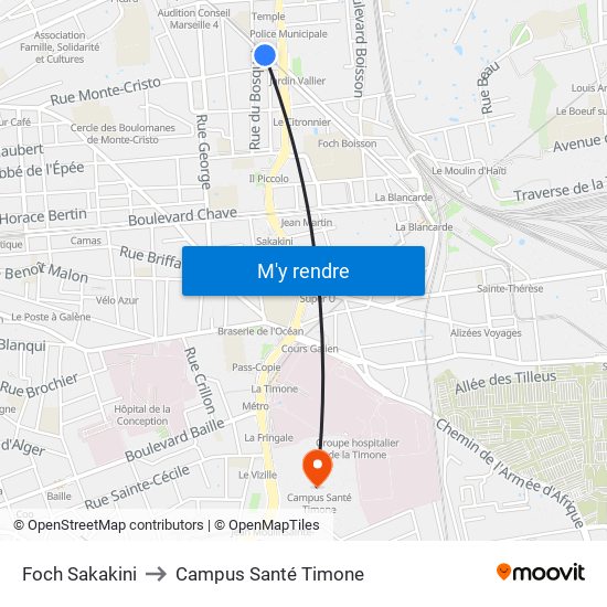 Foch Sakakini to Campus Santé Timone map