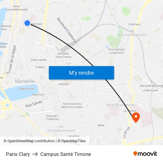 Paris Clary to Campus Santé Timone map