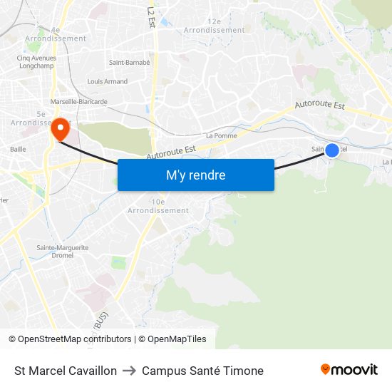St Marcel Cavaillon to Campus Santé Timone map