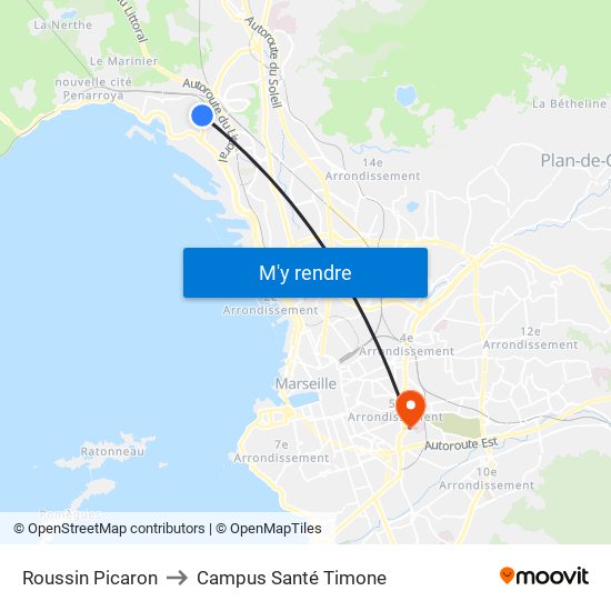 Roussin Picaron to Campus Santé Timone map