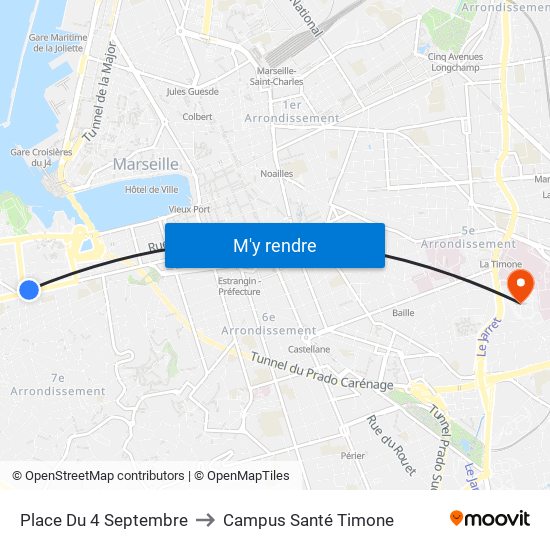 Place Du 4 Septembre to Campus Santé Timone map
