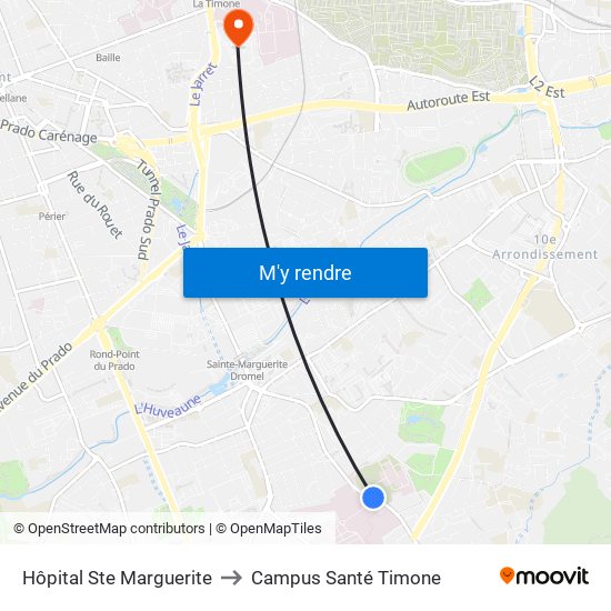Hôpital Ste Marguerite to Campus Santé Timone map