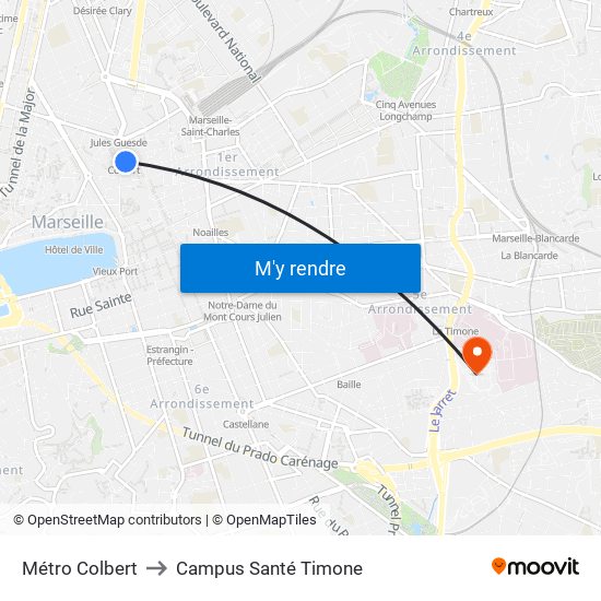 Métro Colbert to Campus Santé Timone map