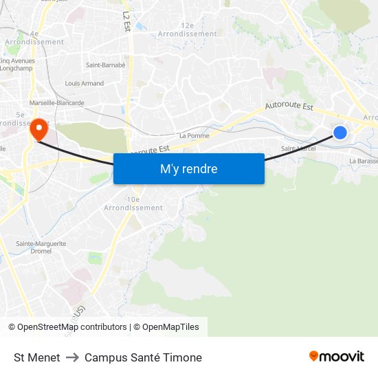 St Menet to Campus Santé Timone map