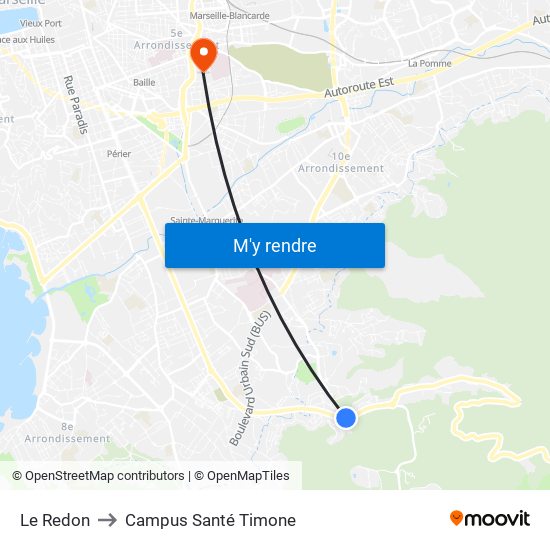 Le Redon to Campus Santé Timone map