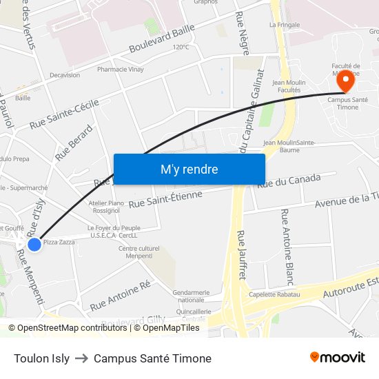 Toulon Isly to Campus Santé Timone map