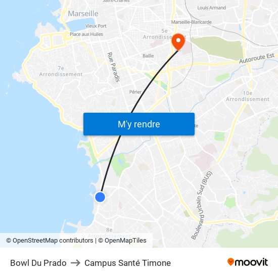 Bowl Du Prado to Campus Santé Timone map