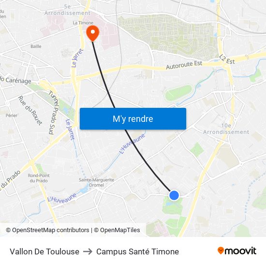Vallon De Toulouse to Campus Santé Timone map