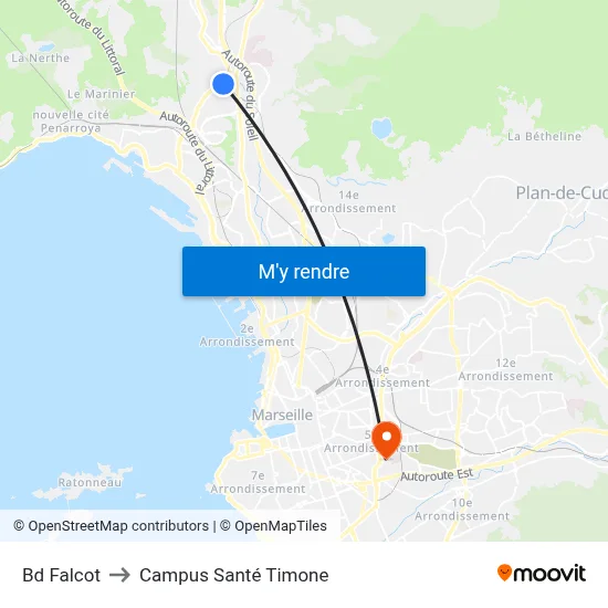 Bd Falcot to Campus Santé Timone map