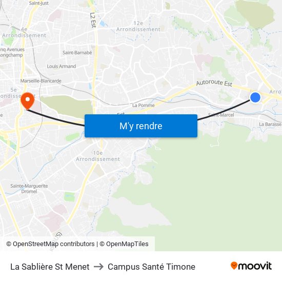 La Sablière St Menet to Campus Santé Timone map