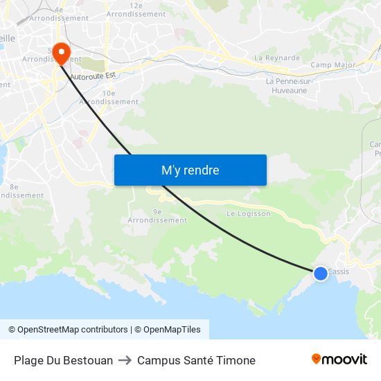 Plage Du Bestouan to Campus Santé Timone map