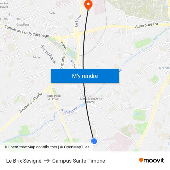 Le Brix Sévigné to Campus Santé Timone map