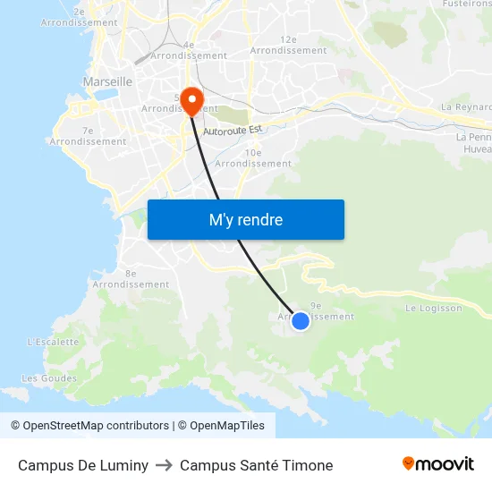Campus De Luminy to Campus Santé Timone map