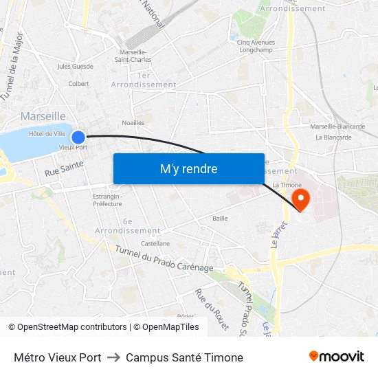 Métro Vieux Port to Campus Santé Timone map
