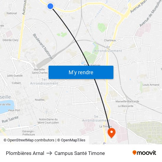 Plombières Arnal to Campus Santé Timone map