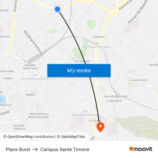 Place Burel to Campus Santé Timone map