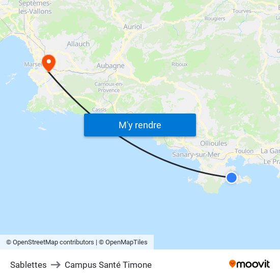 Sablettes to Campus Santé Timone map