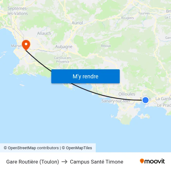 Gare Routière (Toulon) to Campus Santé Timone map