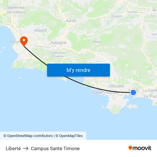 Liberté to Campus Santé Timone map