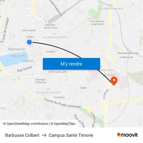 Barbusse Colbert to Campus Santé Timone map