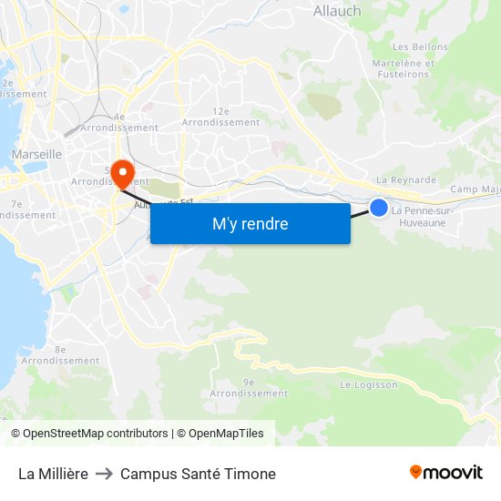 La Millière to Campus Santé Timone map
